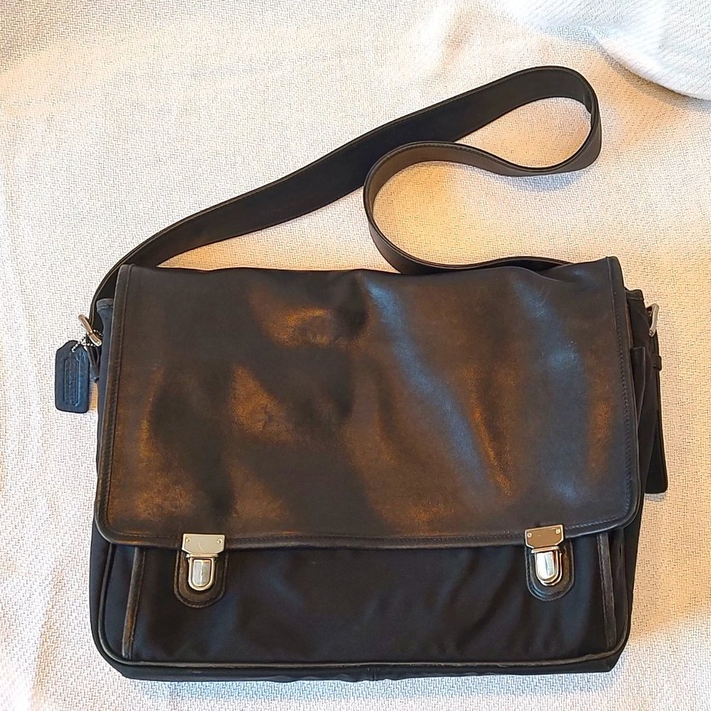 Coach Leather and Nylon Computer Briefcase / Messenger Shoulder Bag